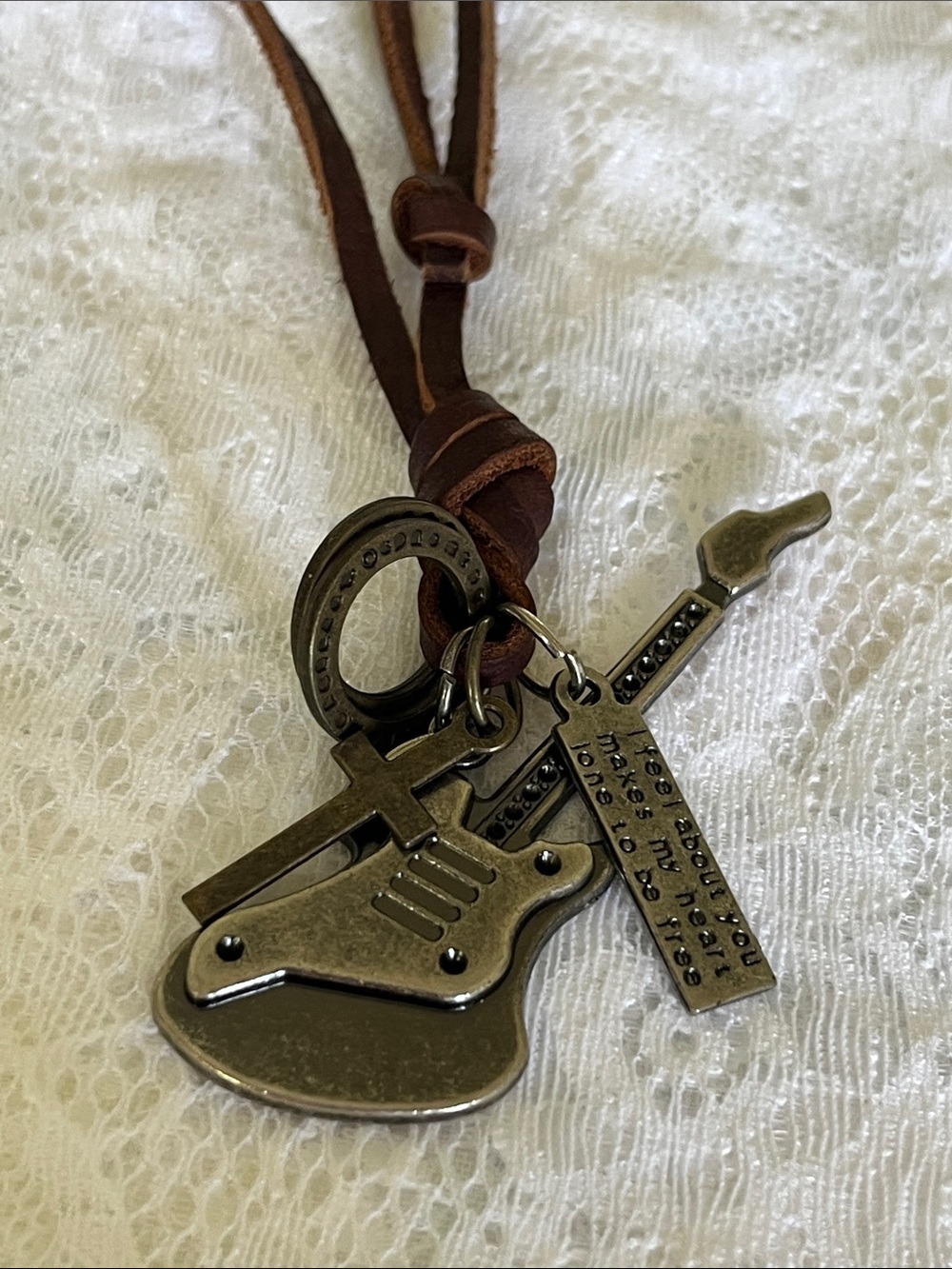 Guitar & Cross  Pendant Necklace